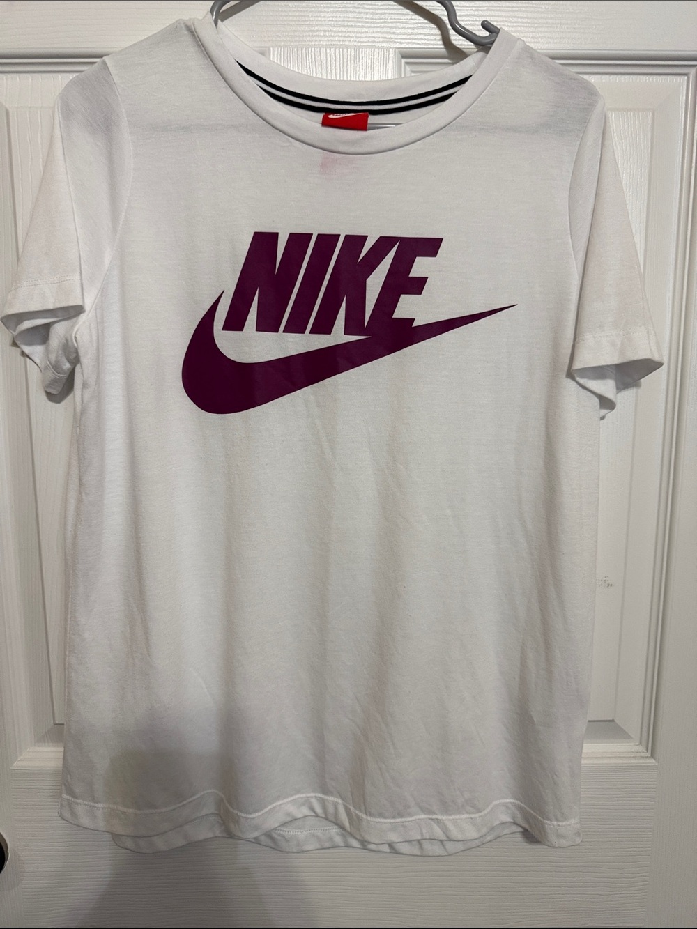 Nike White T-Shirt with Plum Logo